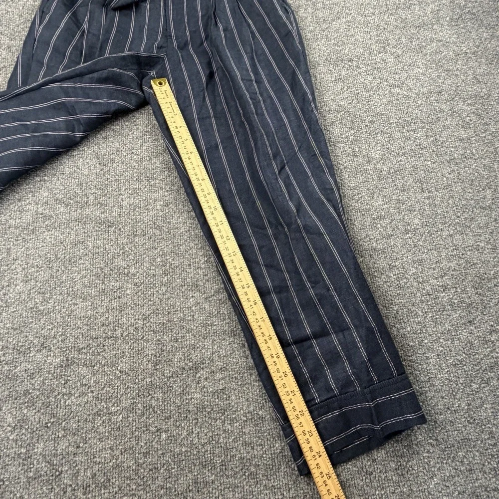 Banana Republic Avery Paperbag Waist Stripe Pants Womens 4 Linen Blend Tie Waist
